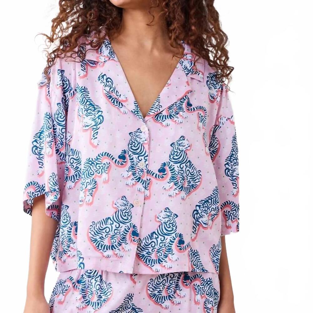 NEW PRINTFRESH tiger queen eco satin pajamas in blush & bashful